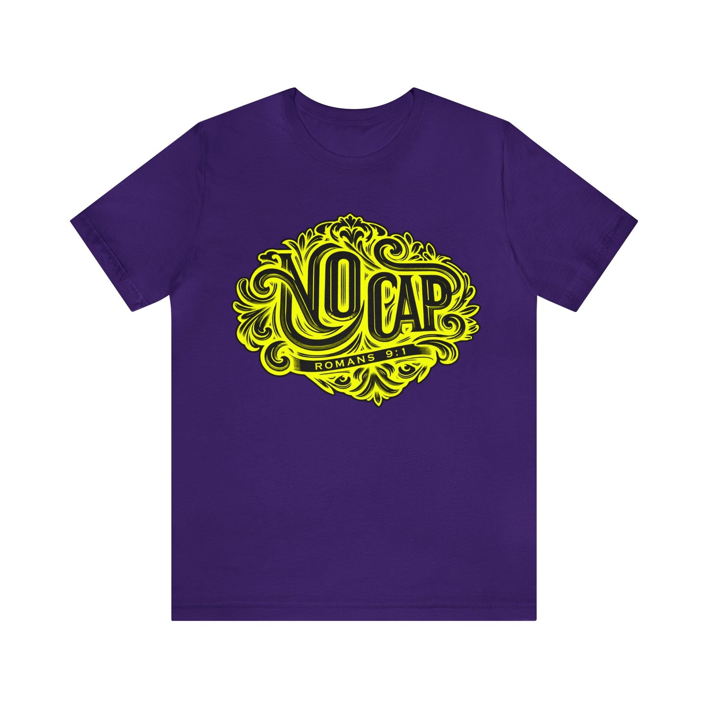 "No Cap" Tee with Yellow Print - Romans 9:1 Scripture Shirt (men)