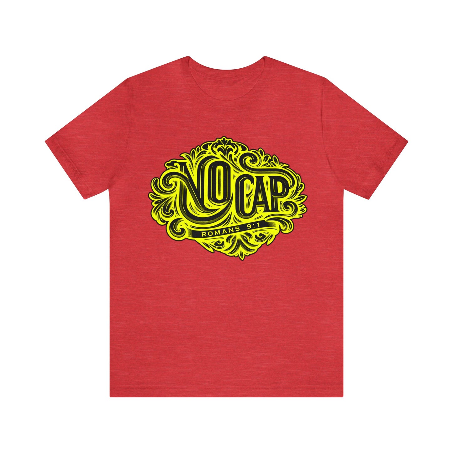 "No Cap" Tee with Yellow Print - Romans 9:1 Scripture Shirt (women)