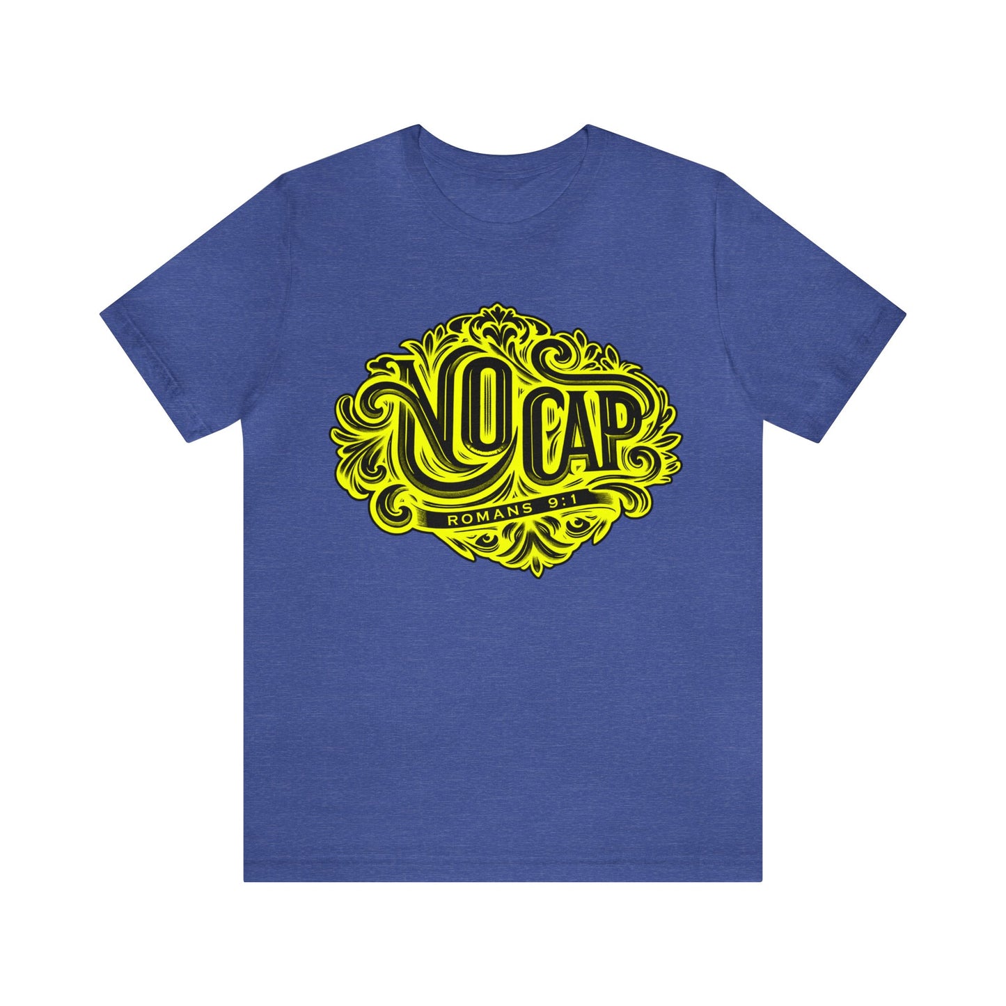 "No Cap" Tee with Yellow Print - Romans 9:1 Scripture Shirt (men)