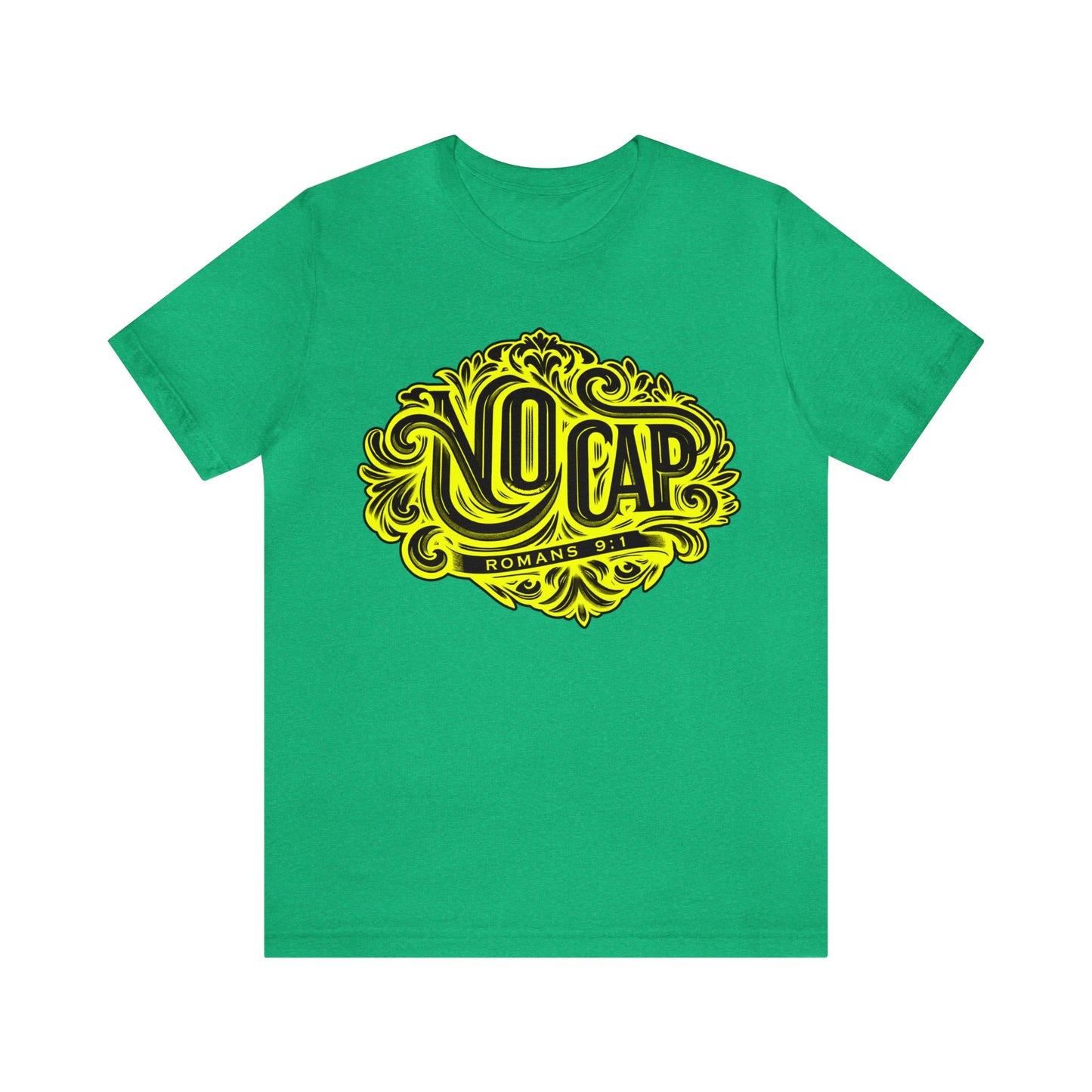 "No Cap" Tee with Yellow Print - Romans 9:1 Scripture Shirt (women)