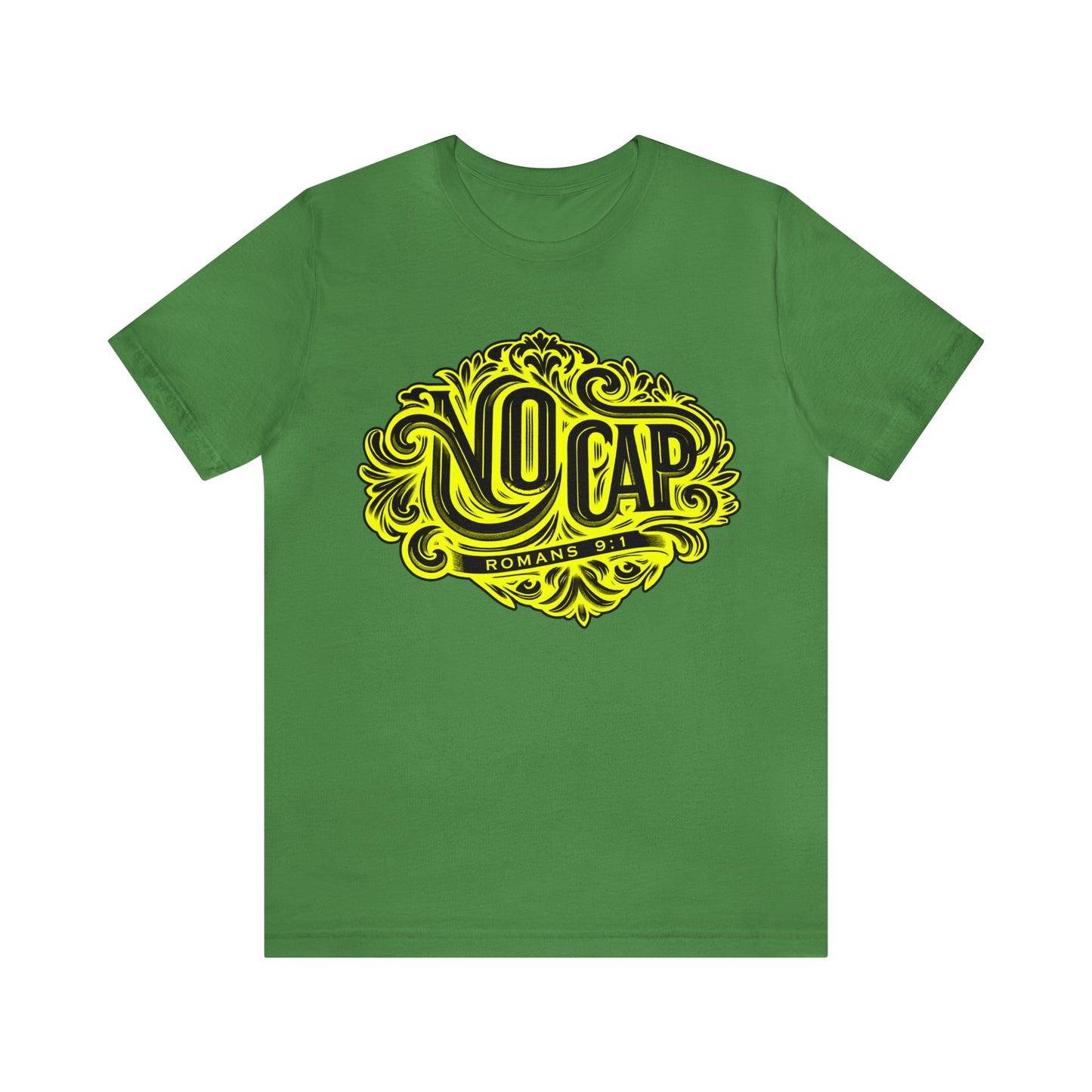 "No Cap" Tee with Yellow Print - Romans 9:1 Scripture Shirt (women)