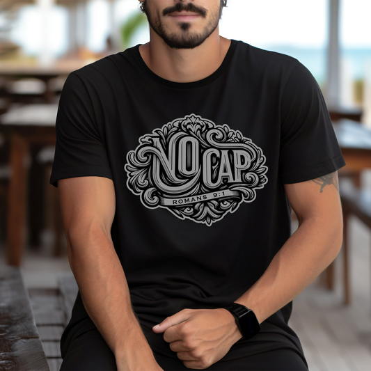 "No Cap" Tee with Grey Print - Romans 9:1 Scripture Shirt (men)